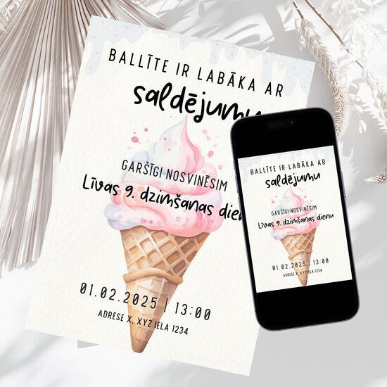 Saldējuma ballītes digitāls ielūgums bērniem